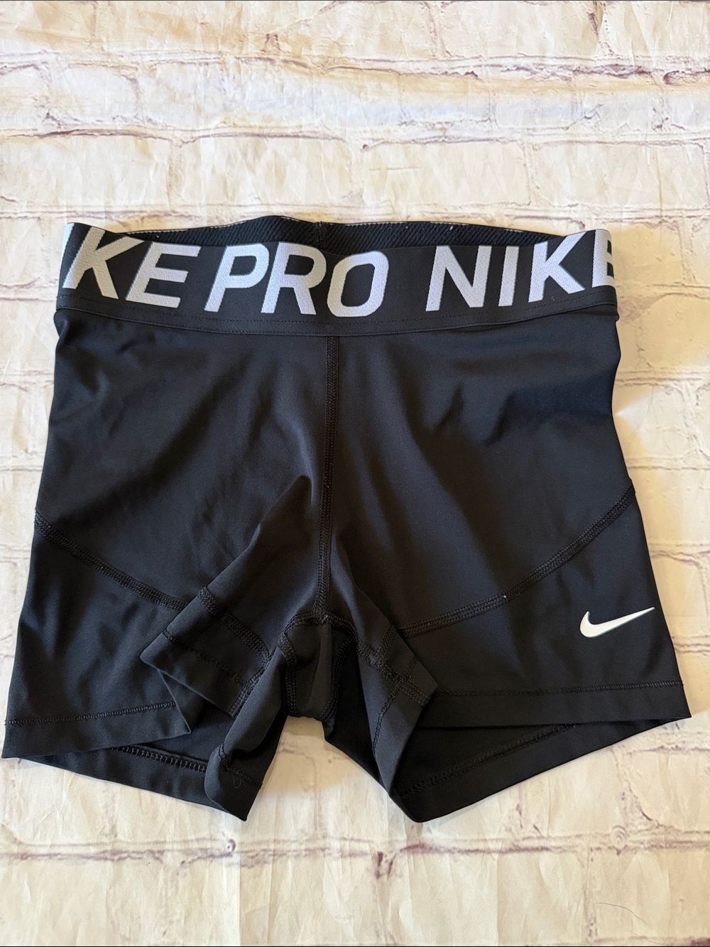 Nike Pro Black Workout Bike Shorts with White Swoosh Size Small